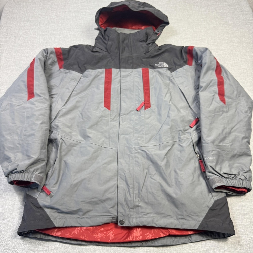 The North Face HyVent Ski Snowboard 3 in 1 Hooded Jacket Mens Large Gray